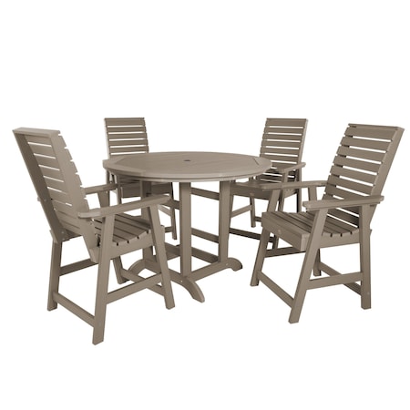 Highwood Usa Weatherly 5pc Round Counter Height Outdoor Patio Furniture Dining Set AD-CNW48-WBR